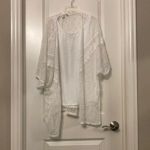 Cute White Tank Top with Lace Coverup